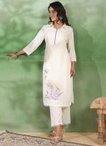 Cotton White Casual Wear Embroidery Work Readymade Cord Set